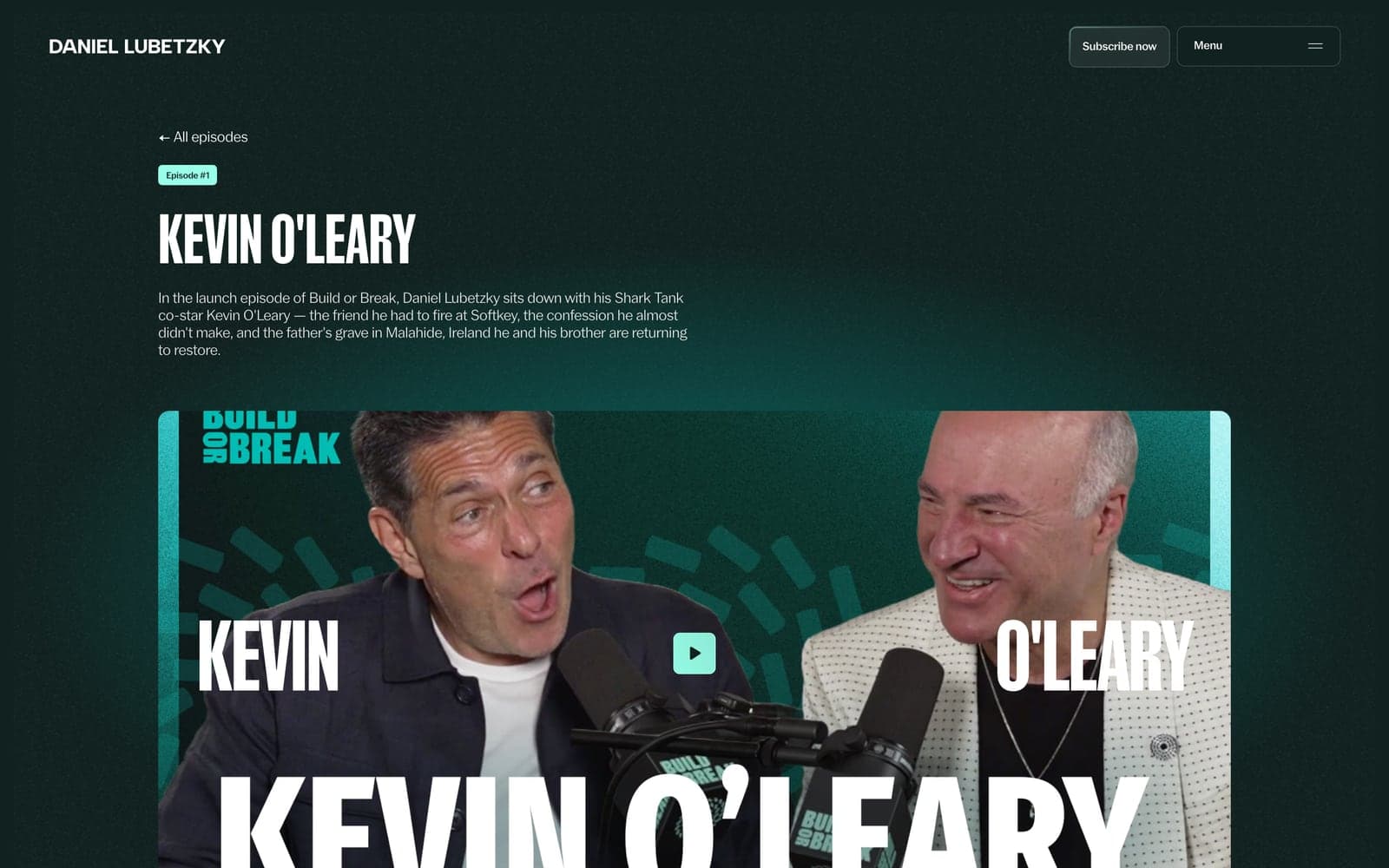 The Build or Break Kevin O'Leary episode page that 6AI built, at desktop width