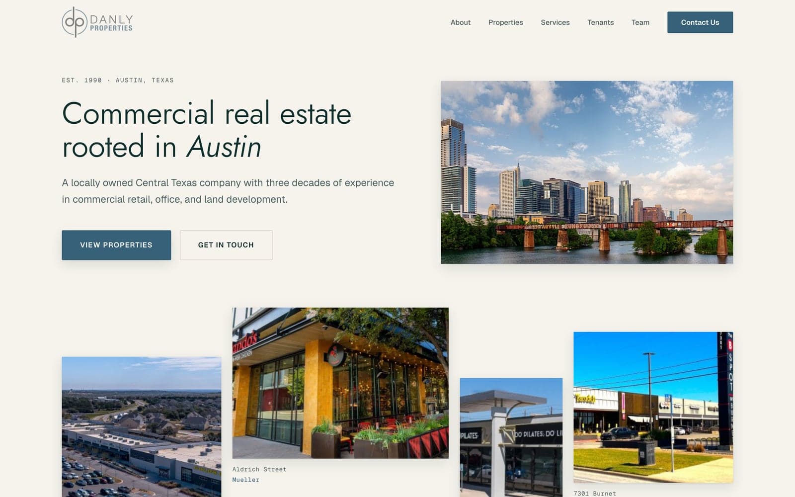 The Danly Properties homepage that 6AI rebuilt, at desktop width