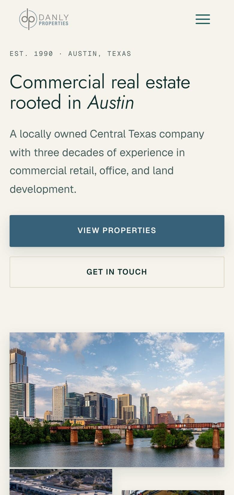The Danly Properties homepage that 6AI rebuilt, on a phone