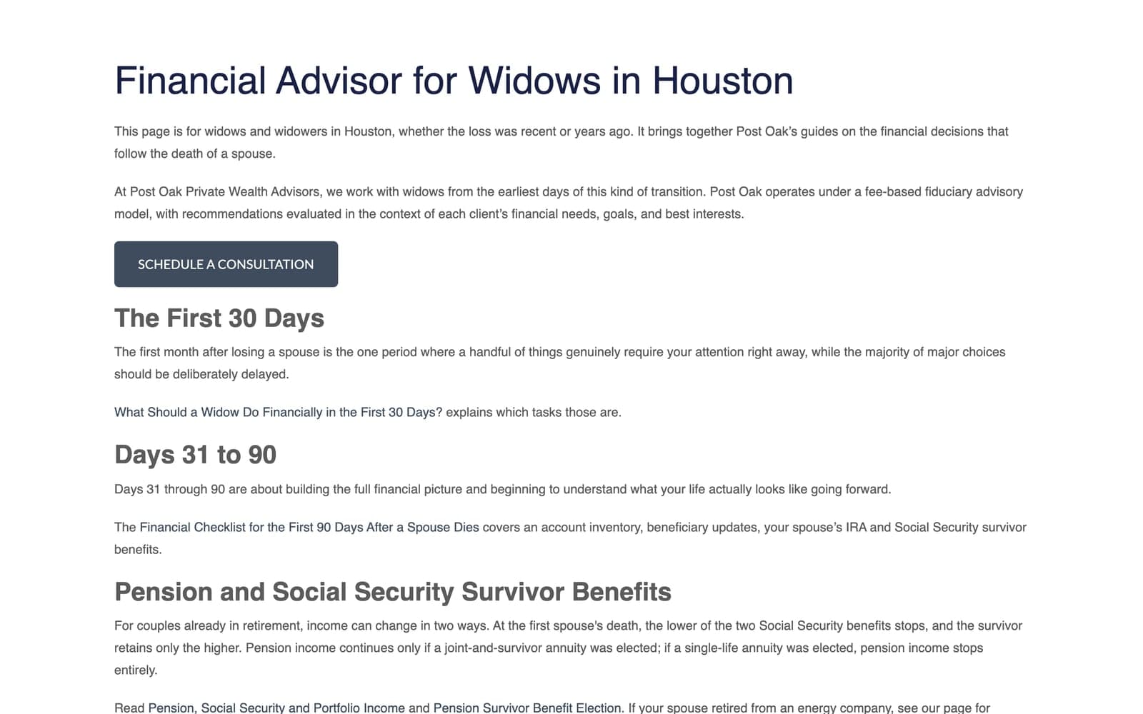The Financial Advisor for Widows in Houston page 6AI added to postoakprivatewealth.com, at desktop width